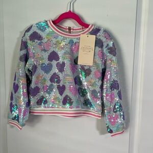 Hannah Banana Heart Print Sequined Sweatshirt ~ Pink Multi size 5